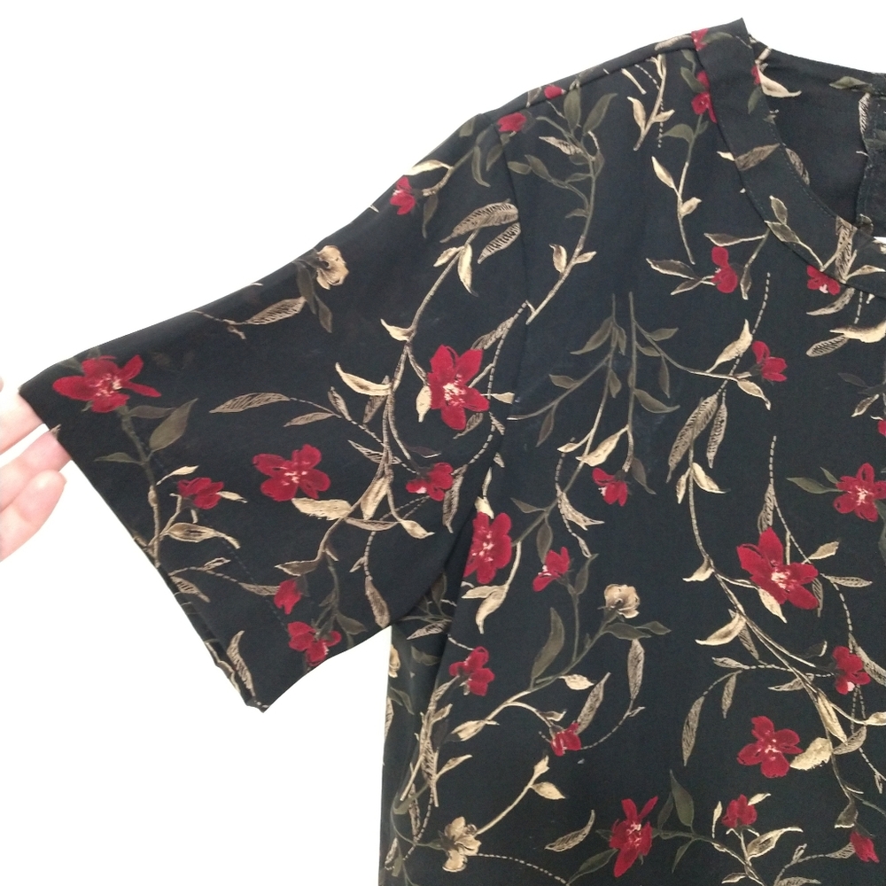 Vintage Floral Skirt Blouse Set Black Red Large - Picture 8 of 12